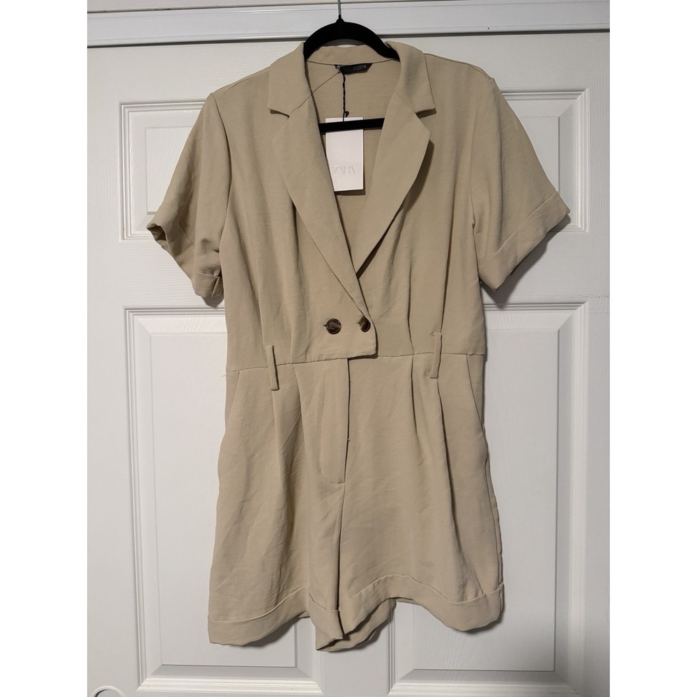 Zara Double‎ Breasted Romper Resort Vacation Beach Beige Neutral Normcore
